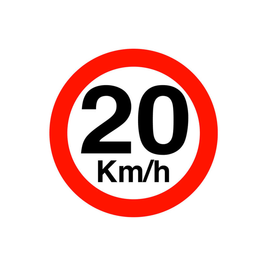 Placa velocidade máxima 20 km/h - 40cm PVC Rígido - Zeus do Brasil