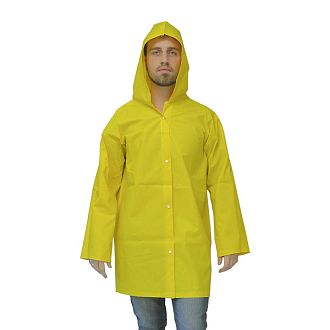 Capa chuva PVC forrada com manga e capuz amarela -
