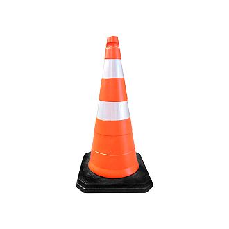 Cone PVC 75cm com fitas refletivas e base de borracha