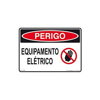 Placa perigo equipamento elétrico de PVC 24 x 18cm