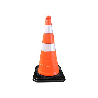 Cone PVC 75cm com fitas refletivas e base de borracha - Kteli