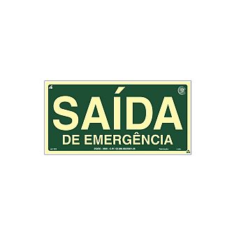 Placa fotoluminescente saída de emergência de PVC