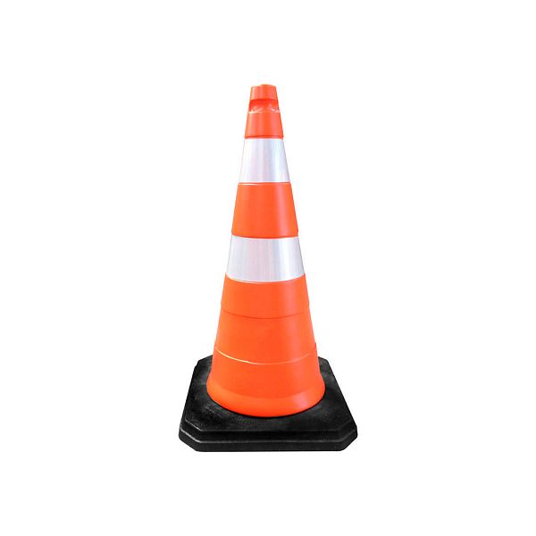 Cone PVC 75cm com fitas refletivas e base de borracha Kteli