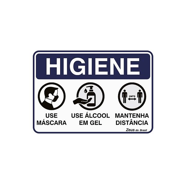 Placa Higiene Máscara / Gel / Distância 35x25cm PVC